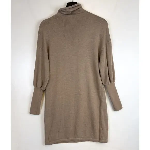 NWT Lovers + Friends Noah Mini Sweater Dress Turtleneck Taupe Beige - XS - Picture 6 of 9